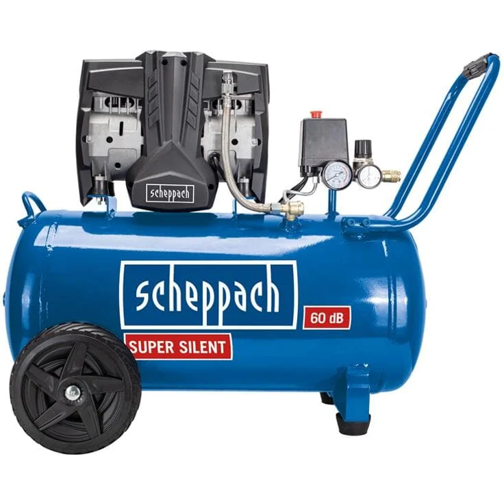 Scheppach HC51Si Super Silent Doppelzylinder Kompressor | 60 dB(A) leise | 50L Kessel | 8bar | ölfrei und wartungsarm | 300 l/min Ansaugleistung | 1500W | 2 Manometer & Kupplungen | Flüsterkompressor – Bild 2