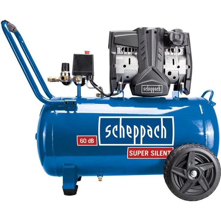 Scheppach HC51Si Super Silent Doppelzylinder Kompressor | 60 dB(A) leise | 50L Kessel | 8bar | ölfrei und wartungsarm | 300 l/min Ansaugleistung | 1500W | 2 Manometer & Kupplungen | Flüsterkompressor – Bild 1
