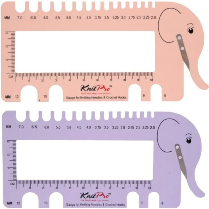 KnitPro 1099x Nadelmaß mit Garn Cutter und Lineal - Elefant lila,rosa 2,0 - 12mm : 10995 Lilac