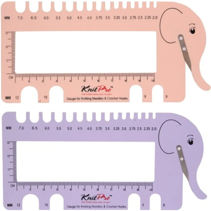 KnitPro 1099x Nadelmaß mit Garn Cutter und Lineal - Elefant lila,rosa 2,0 - 12mm : 10995 Lilac