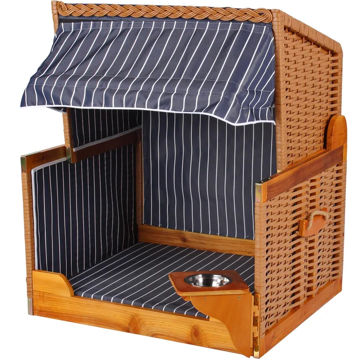 bene living Hundestrandkorb gestreift/blau - PE beige - inkl. Schutzhülle