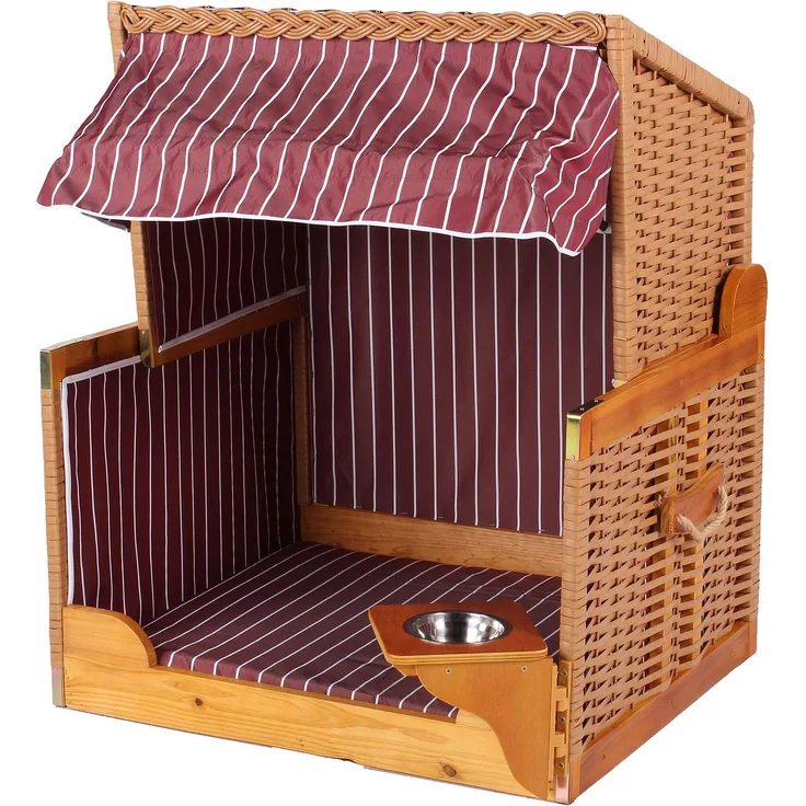 bene living Hundestrandkorb gestreift/rot - PE beige - inkl. Schutzhülle