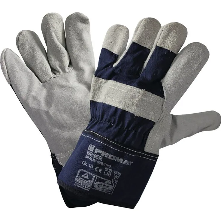 Handschuhe Weser Gr.10 blau Rindkernspaltleder EN 388 PSA II PROMAT VE: 12