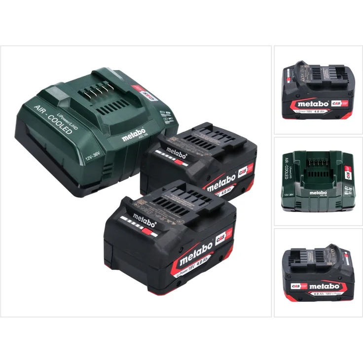 Metabo Basis Set 2x Li-Power Akkupack 18 V 4 Ah CAS Li-Ion Akku ( 2x 625027000 ) + ASC 145 Schnell Ladegerät ( 627378000)