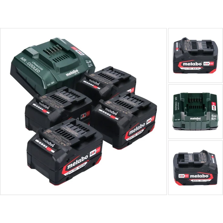 Metabo Basis Set 4x Li-Power Akkupack 18 V 4 Ah CAS Li-Ion Akku ( 4x 625027000 ) + ASC 145 Schnell Ladegerät ( ?627378000? )