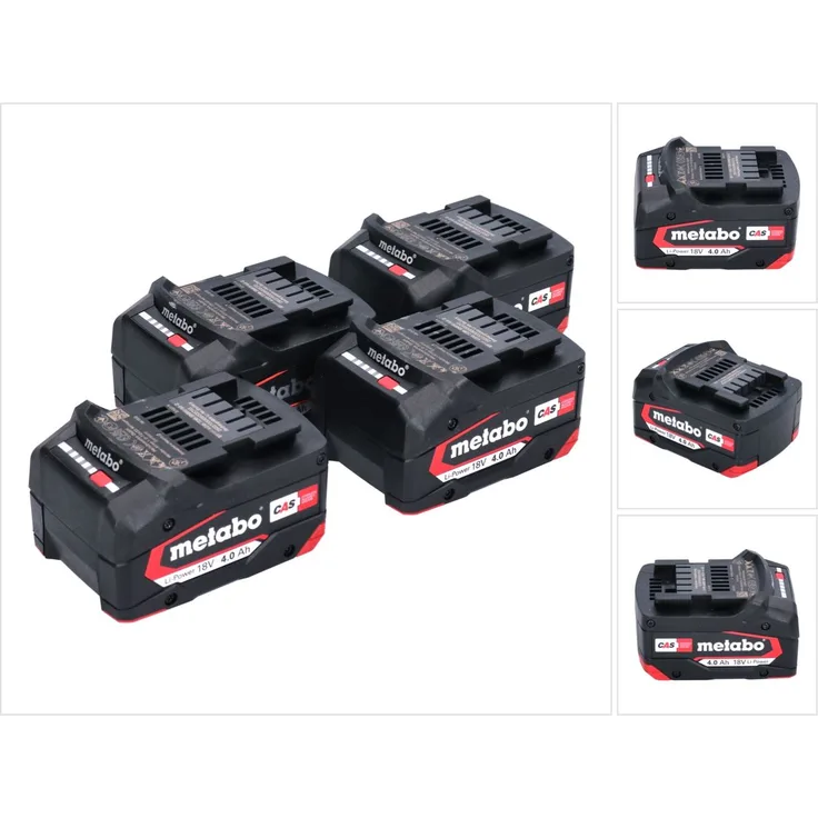 Metabo Akku Set 4x Li-Power Akkupack 18 V 4 Ah CAS Li-Ion ( 4x 625027000 ) mit Ladestandsanzeige