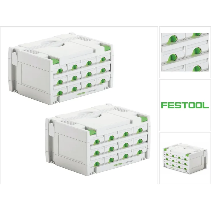 Festool Sortainer Set 2x SYS 3-SORT/12 ( 2x 491986 ) Sortiment Koffer mit 12 Fächer für Schrauben Dübel Nägel