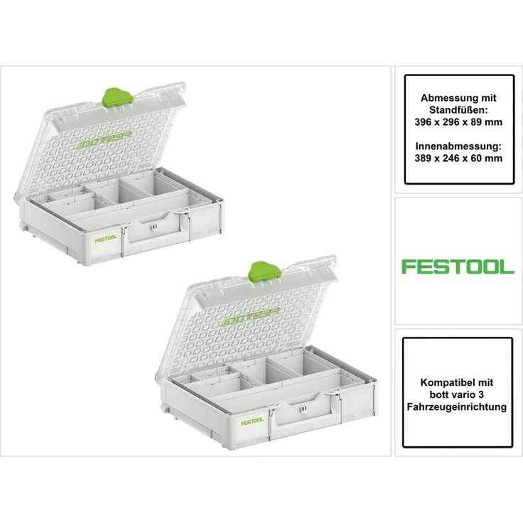 Festool Systainer Organizer SYS3 ORG M 89 6xESB 2 Stk. ( 2x 204854 ) Kleinteile Koffer mit Einsatzboxen
