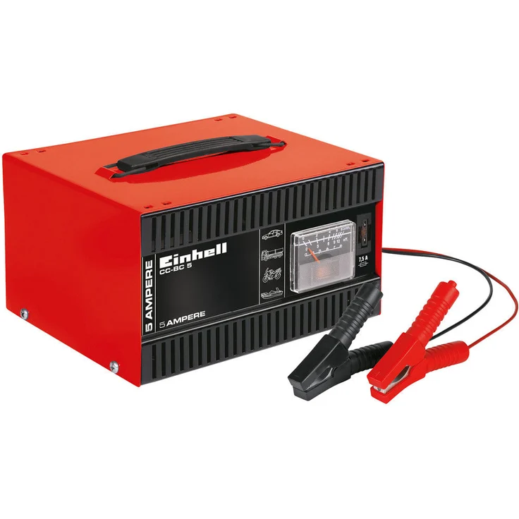 Einhell Batterie Ladegerät CC-BC 5 (für Batterien von 16 bis 80 Ah, 12 V Ladespannung, eingebautes Amperemeter, Tragegriff) – Bild 1