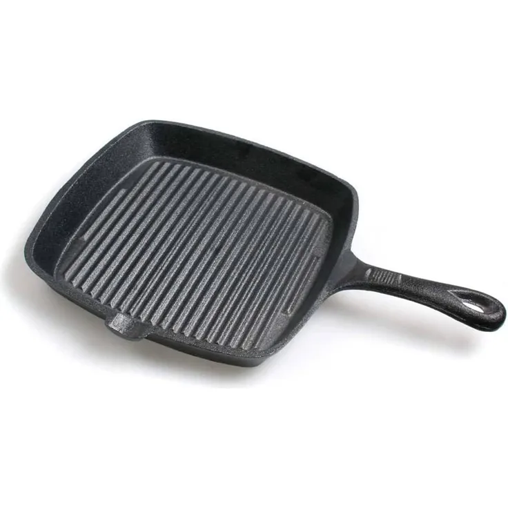 Malvi Bratpfanne 22,5 cm Gusseisen eckig geriffelt voreingebrannt 22,5x5x22,5cm schwarz