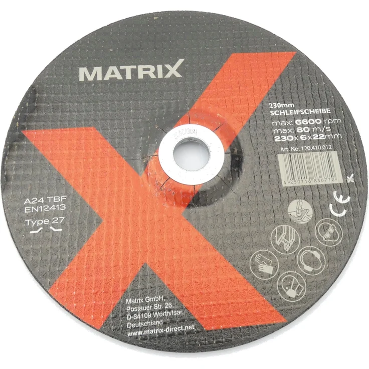 MATRIX Schleifscheibe für Metall 230mm Durchmesser 22mm Achsbohrung