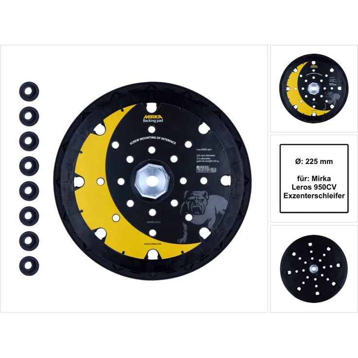 Mirka LEROS Schleifteller 225 mm 25H Grip + 8 Schrauben ( MIW9514312 ) - Nachfolger von MIW9536011