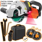 TIMBERTECH® Mauernutfräse mit Laser - 1700W, 4.000 U/min, Nuttiefe bis 40mm, Nutbreite bis 26mm, Diamantscheiben 150mm, Koffer und Absaugung Adapter - Schlitzfräse, Mauerfräse, Wandfräse, Betonfräse - Preisvergleich