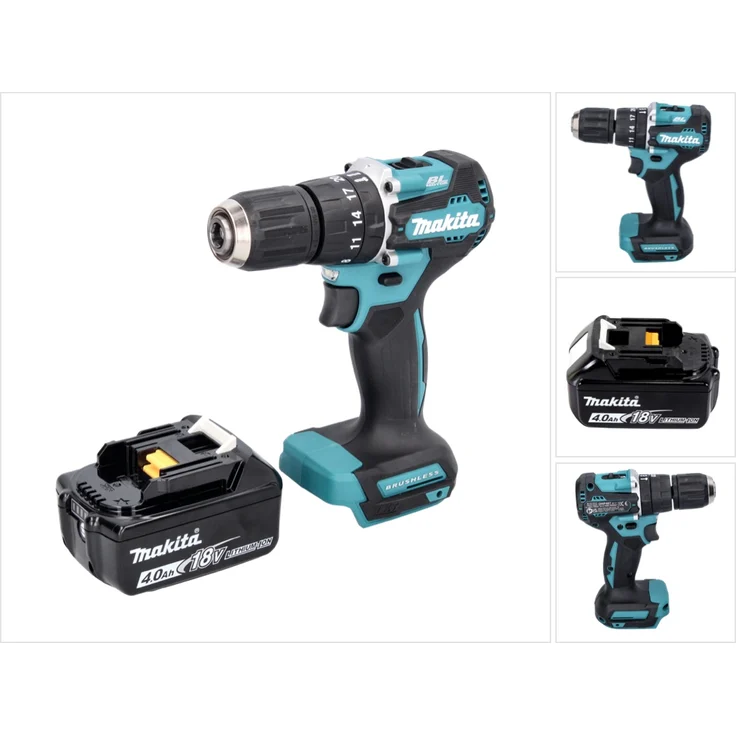 Makita DHP487M1 Akku Schlagbohrschrauber 18 V 40 Nm Brushless + 1x Akku 4,0 Ah - ohne Ladegerät