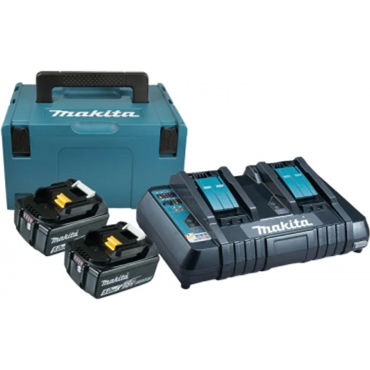 Makita BL1850B Akku-Set Li-Ion 18V LXT 5 Ah 2 x Akku mit Doppelladegerät mit Makpac mit Ladestandsanzeige – Bild 2