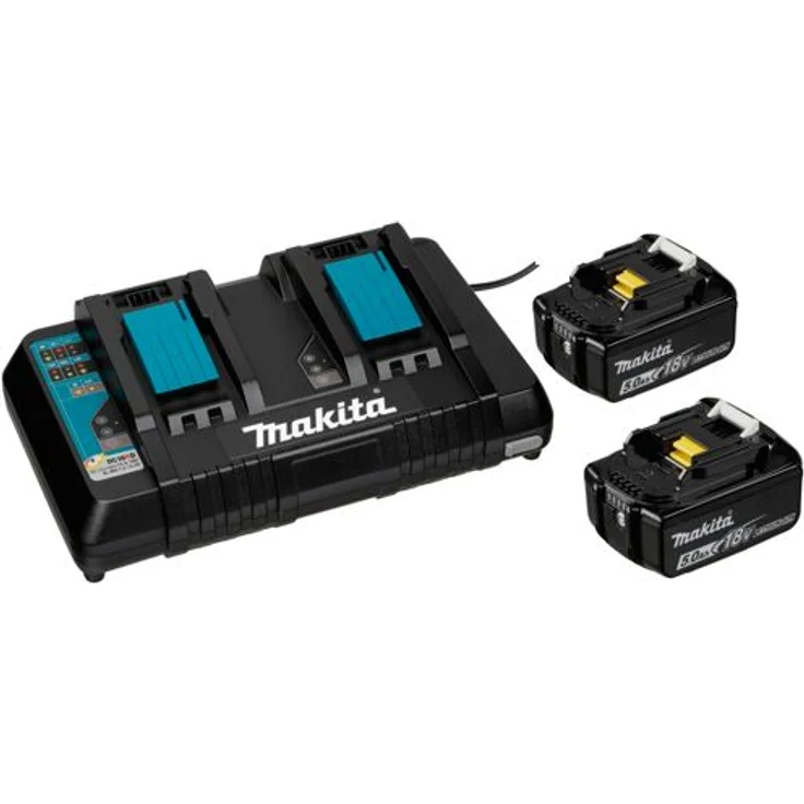 Makita BL1850B Akku-Set Li-Ion 18V LXT 5 Ah 2 x Akku mit Doppelladegerät mit Makpac mit Ladestandsanzeige – Bild 4