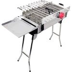 Vertimeet Grillset - Edelstahl Holzkohle-Grill mit Kohlebehälter, Grillaufsatz für 11x Fleisch- oder Gemüse-Spieße mit 5V Motor und Powerbank für eine kabellose Nutzung - zusammenklappbar