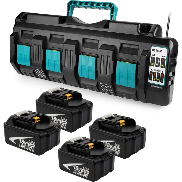 Makita BL1860B Akku-Set Li-Ion 18V LXT 6 Ah mit Ladestandsanzeige 4 Akku mit 4-fach Ladegerät