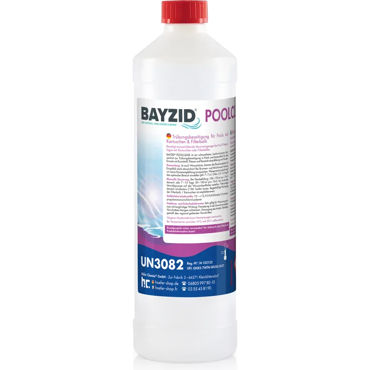 1 x 1 Liter BAYZID Poolclear - Trübungsbeseitigung für Pool-Filter mit Kartuschen & Filterballs