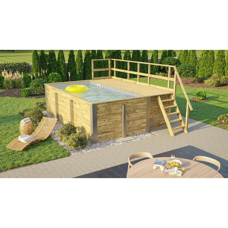 Massivholzpool 595 Gr. 1 inkl. Technikraum-Sonnendeck und Sandfilteranlage