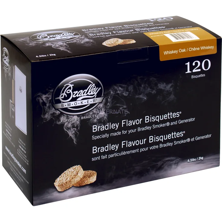 Bradley Whiskey Eiche Bisquetten, 120 Stück Räucherholz, für Bradley Smoker