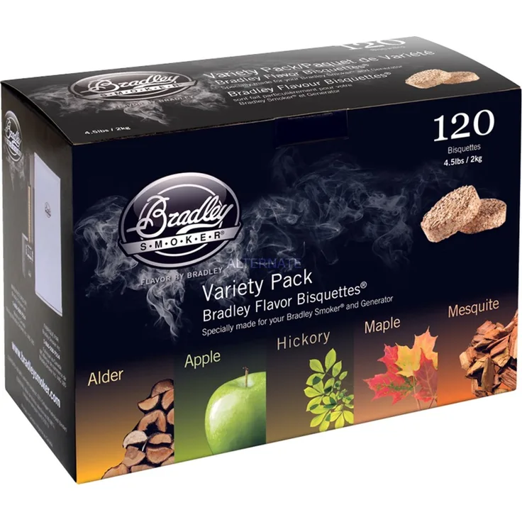 Bradley 5 Variationen Aromen Bisquetten, 120 Stück Räucherholz, für Bradley
