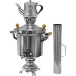 Edelstahl Holzkohle Samowar 5 Liter mit 0,9 Liter Teekanne + Schornstein Wasserk