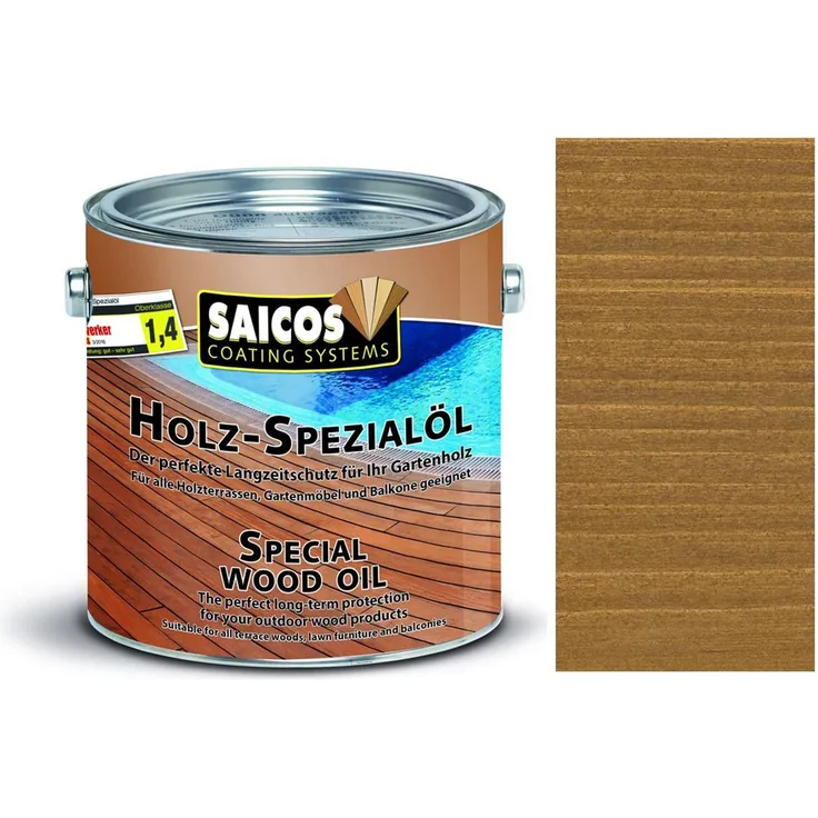 SAICOS Holz- Spezialöl, Holzöl, Terassenöl, Gartenmöbel, Holzschutz, teak, 0,75l