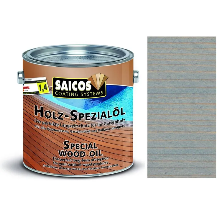 SAICOS Holz- Spezialöl, Holzöl, Terassenöl, Gartenmöbel, Holzschutz, grau, 2,5l