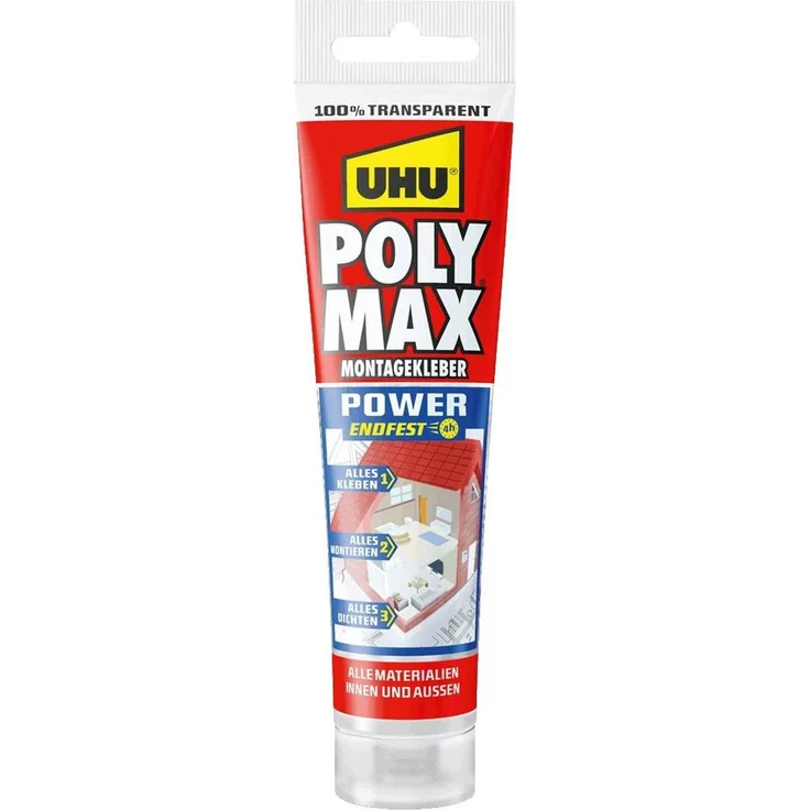 UHU Poly Max Power transparent Tube 115g Montageklebestoff Universalkleber 47845 – Bild 1