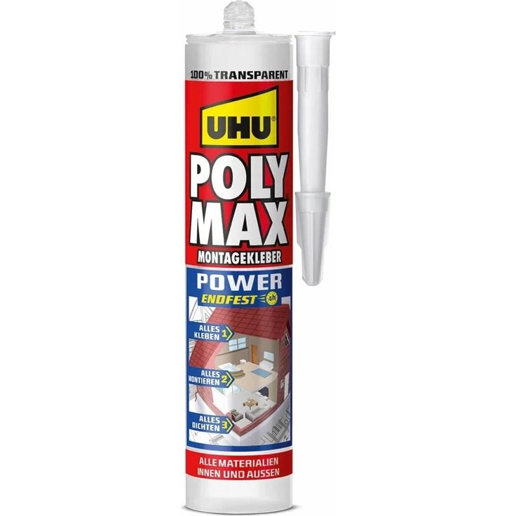 UHU Poly Max Power transparent Kartusche 300g Montageklebestoff Universalkleber 47855 - Preisvergleich – Bild 1