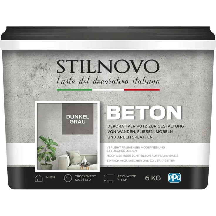 STILNOVO Beton, mineralischer Echtbeton, dunkelgrau, 6 kg