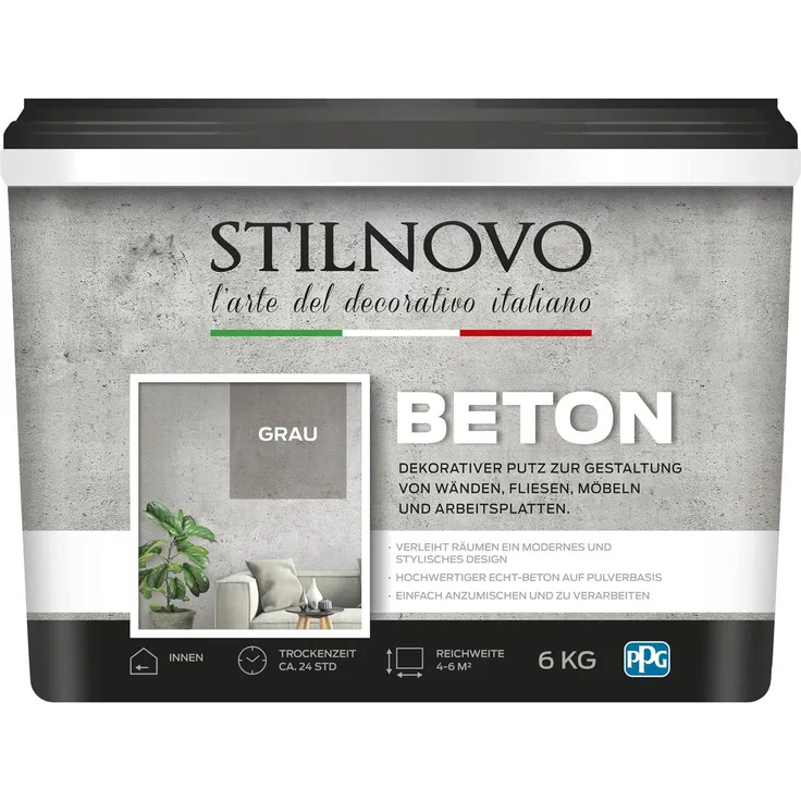STILNOVO Beton, mineralischer Echtbeton, grau, 6 kg