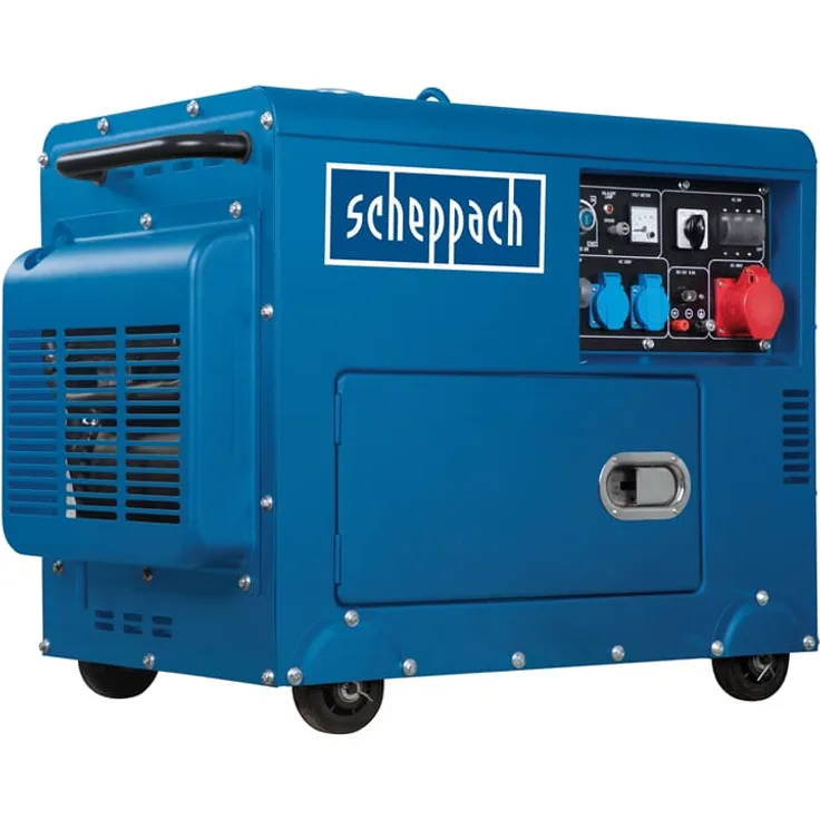 Scheppach Diesel Stromerzeuger | Elektrostart | 7,7PS | 5000W | 2x 230V, 1x 400V Steckdose | 16L Tank | AVR System | Stromgenerator SG5200D inkl. Fahrvorrichtung