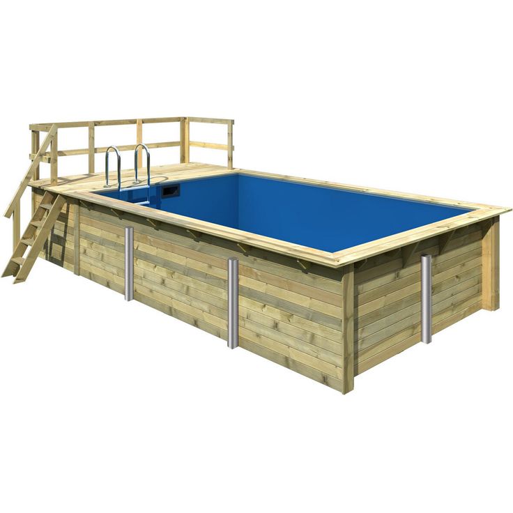 Karibu Massivholzpool 'Modell Rechteck Pool 3' natur 477 x 300 x 124 cm, mit Sonnendeck A