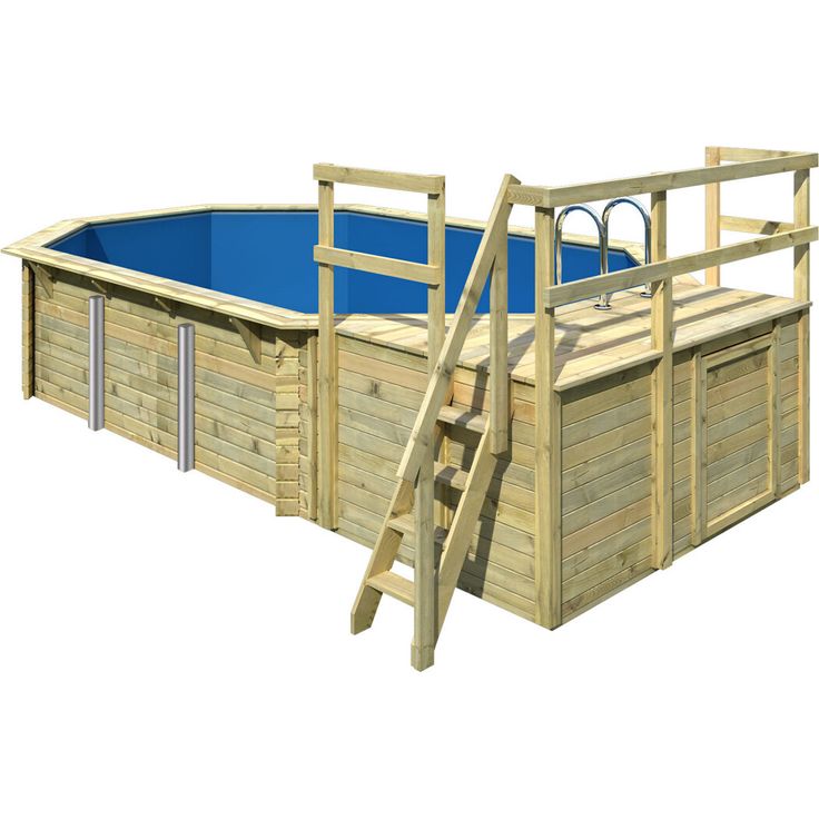 Karibu Massivholzpool 'Modell 4 C' natur 400 x 610 x 124 cm, mit Sonnenterrasse B und Eckterrasse