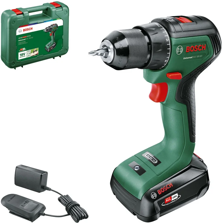 Bosch UniversalDrill 18V-60 06039D7001 Power for All 18V Akku-Bohrschrauber 1 x 2 Ah mit Akku mit Ladegerät mit Tragekoffer – Bild 1