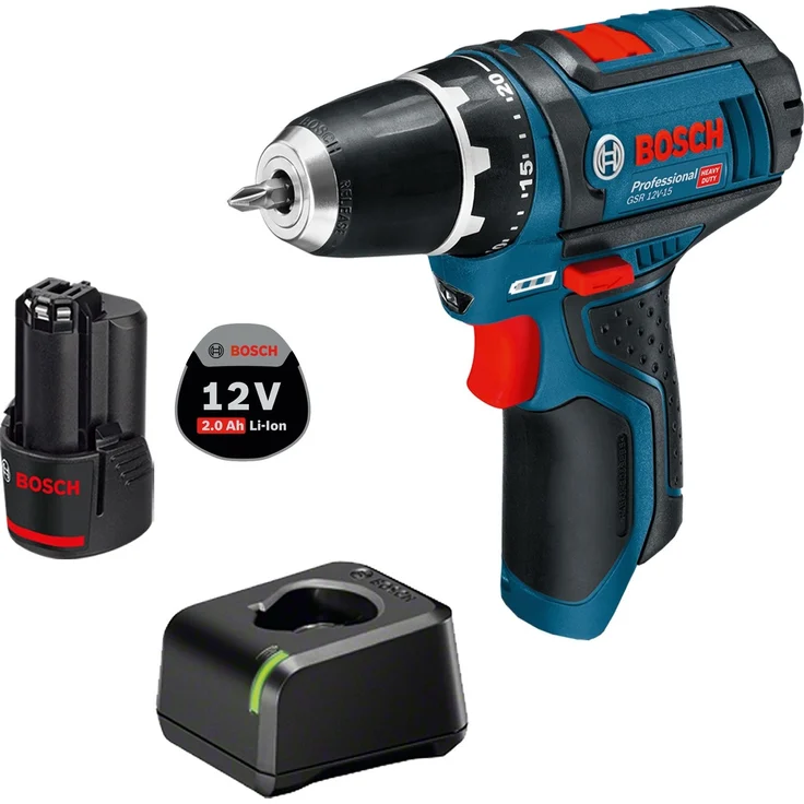 Bosch Professional Akku-Bohrschrauber GSR 12V-15 12 V / 1x 2,0 Ah Akku + Ladegerät