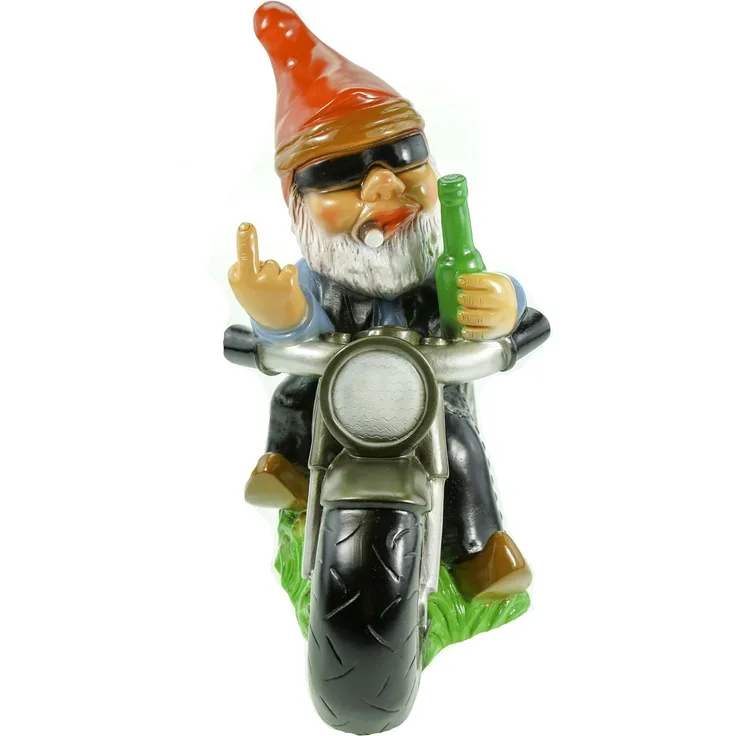 Gartenzwerg Rocker auf Motorrad bruchfestem PVC Zwerg -  Figur