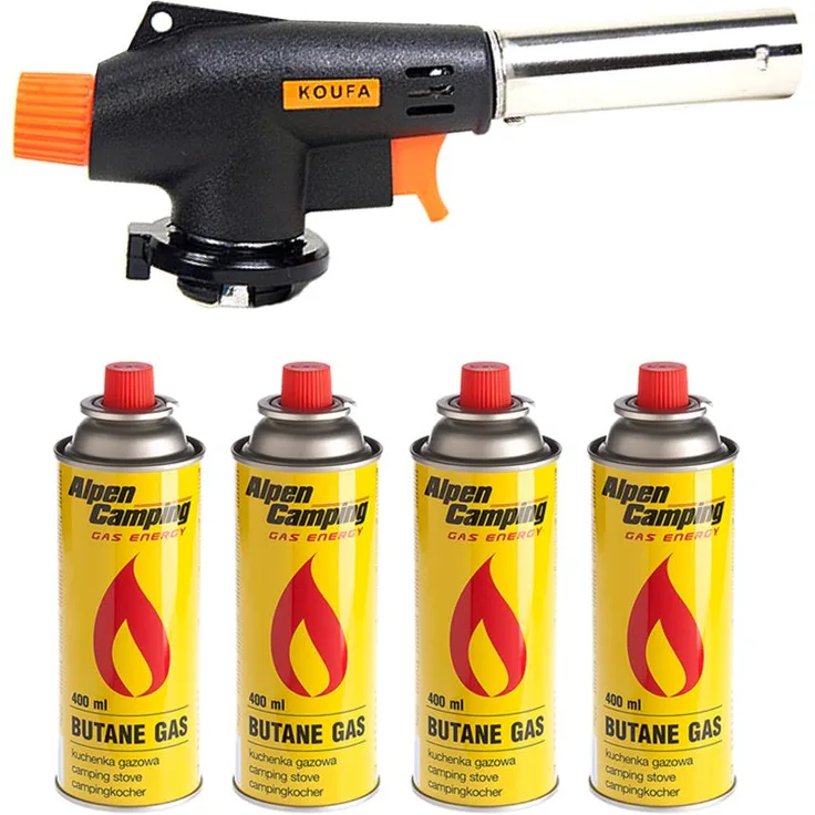 Gasbrenner Bunsenbrenner Lötlampe Lötbrenner Gasanzünder + 4 Gaskartuschen 227g