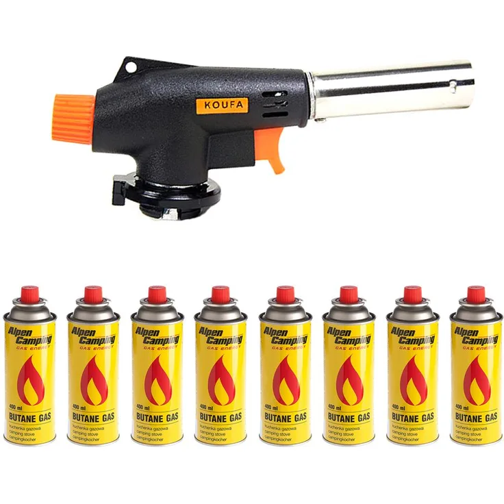 Gasbrenner Bunsenbrenner Lötlampe Lötbrenner Gasanzünder + 8 Gaskartuschen 227g