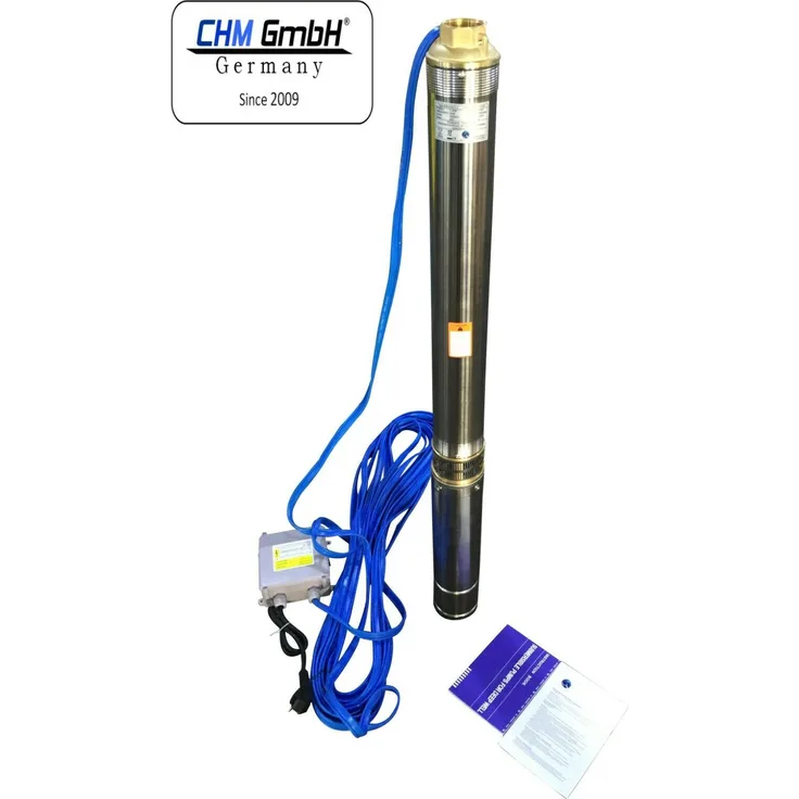 CHM GmbH GmbH® Tiefbrunnenpumpe 3 Zoll Sandverträglich 0,75 kW 3780 l/h u. Motorschutzschalter