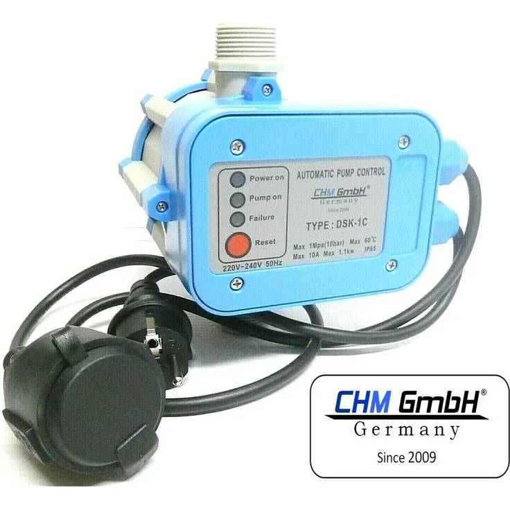CHM GmbH Pumpensteuerung einstellbar Druckschalter mit Trockenlaufschutz für Gartenpumpe