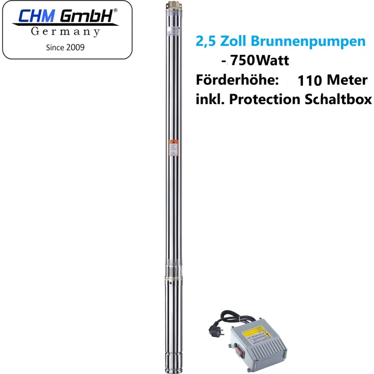 CHM GmbH Brunnenpumpe 2,5 Zoll 750 Watt 11 Bar 2800 L/h Pumpe Zisterne Pumpe