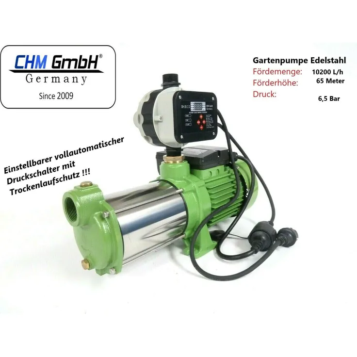 CHM GmbH Kreiselpumpe Edelstahl 1,5 KW + vollaut. Steuerung Trockenlaufschutz Pumpe