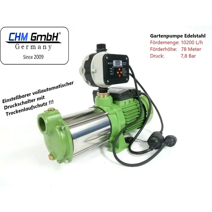CHM GmbH Kreiselpumpe Edelstahl 2,1 Kw und 7,8 Bar Trockenlaufschutz Pumpe