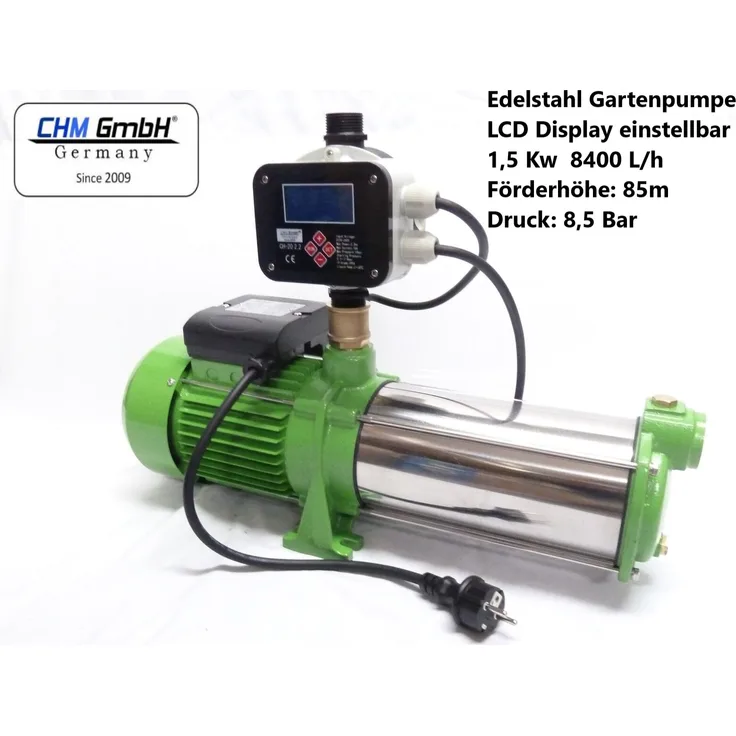 CHM GmbH Kreiselpumpe Edelstahl 8400 L/h und 8,5 Bar mit einstellb. Druckschalter Pumpe