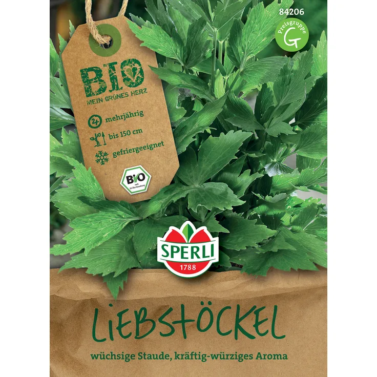 BIO Liebstöckel, darf in keinem Kräutergarten fehlen, mehrjähriges Gewürzkraut hat ein kräftig-würziges curryähnliches Aroma