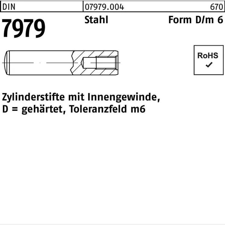 Zylinderstift DIN 7979 In nengewinde D 12x 36 Stahl gehärtet Toleranz m6 10S t.