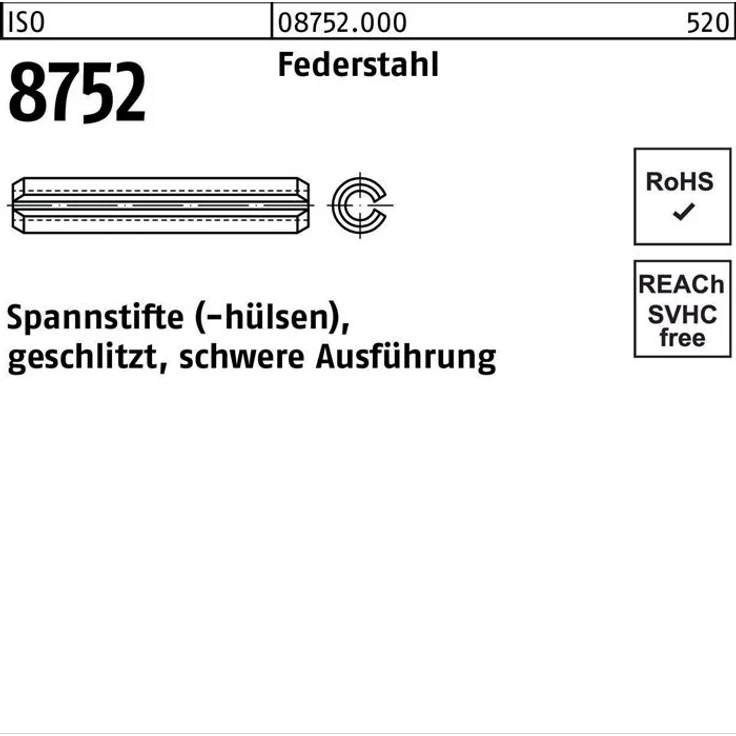 Spannstift ISO 8752 gesch litzt 28x 22 Ohne Oberflä chenangabe 10 Stück